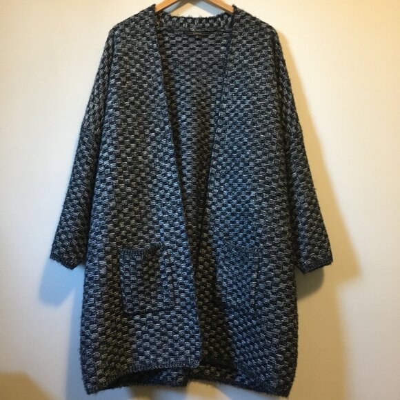 MaxSport Heavy Cozy Checkered Long Open Sweater Cardigan - Picture 1 of 16